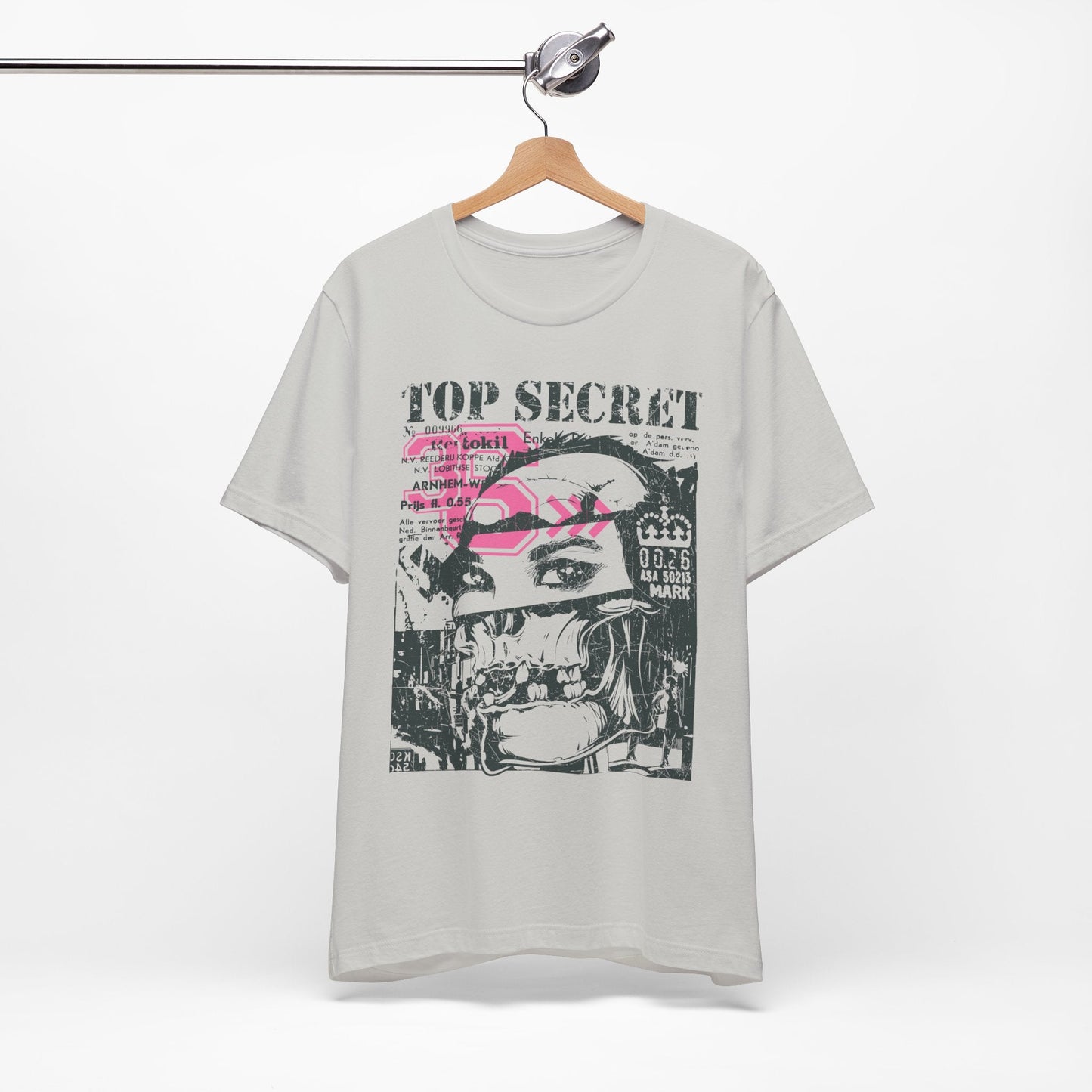 Top Secret Skull Face Tee Grunge Graphic T-Shirt Retro Collage A-6
