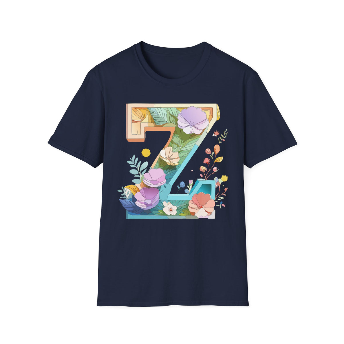 Floral Number 7 T-Shirt | Botanical Letter 7, Flower Initial Tee