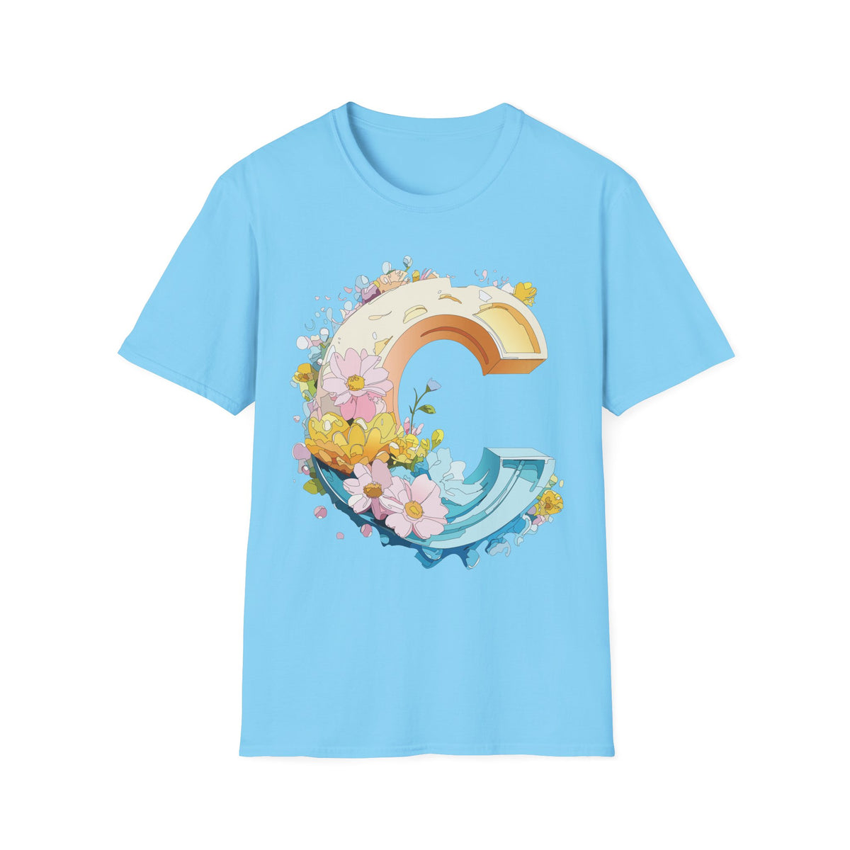 Rainbow Letter C T-Shirt | Flower Letter C Tee