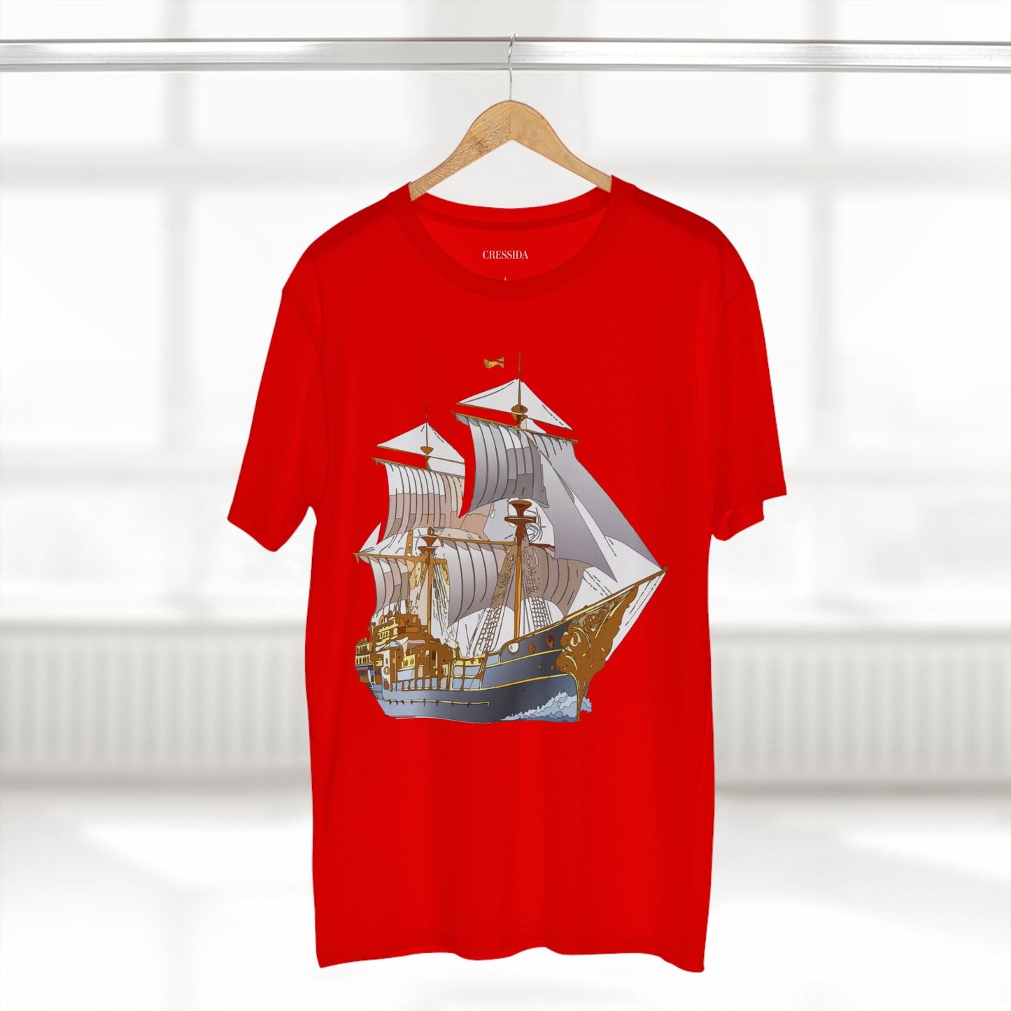Ship Graphic Unisex 100 Cotton T-Shirt with Gold Frigate Art Design 13