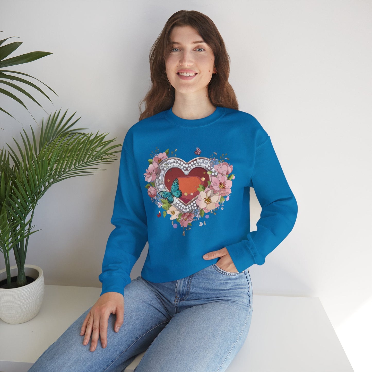 Floral Heart Sweatshirt Unisex Valentines Day Edition Gildan 18000 Heavy Blend Crewneck