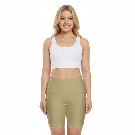 Summer Sand Khaki Neutral Sand Women's Workout Shorts — High-Waist Fitness Biker Shorts