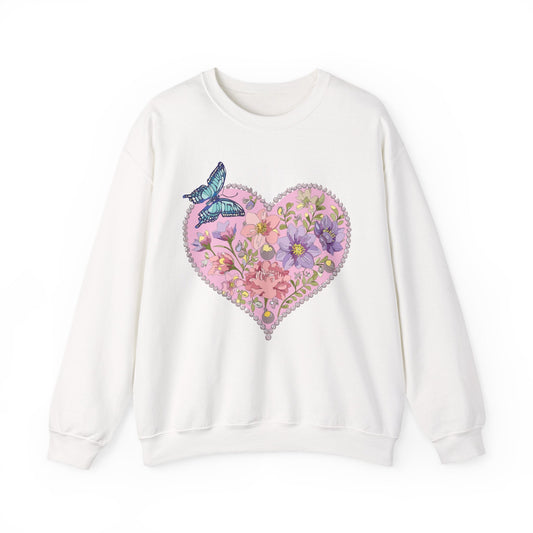 Floral Heart Sweatshirt Valentines Day Unisex Crewneck Cozy Comfort For Cold Weather