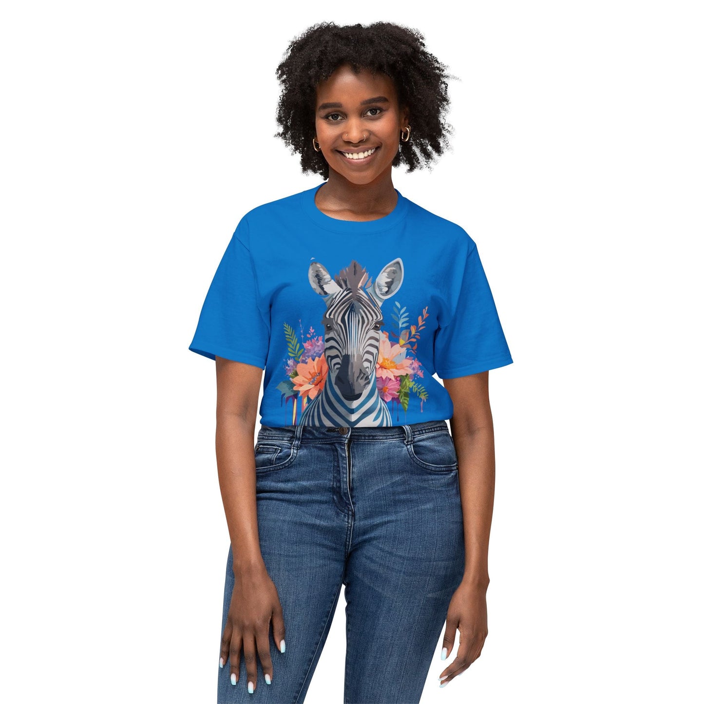 Unisex Zebra Art Print T Shirt HD Cotton Tee Floral Design Made In USA Premium Comfort Breathable