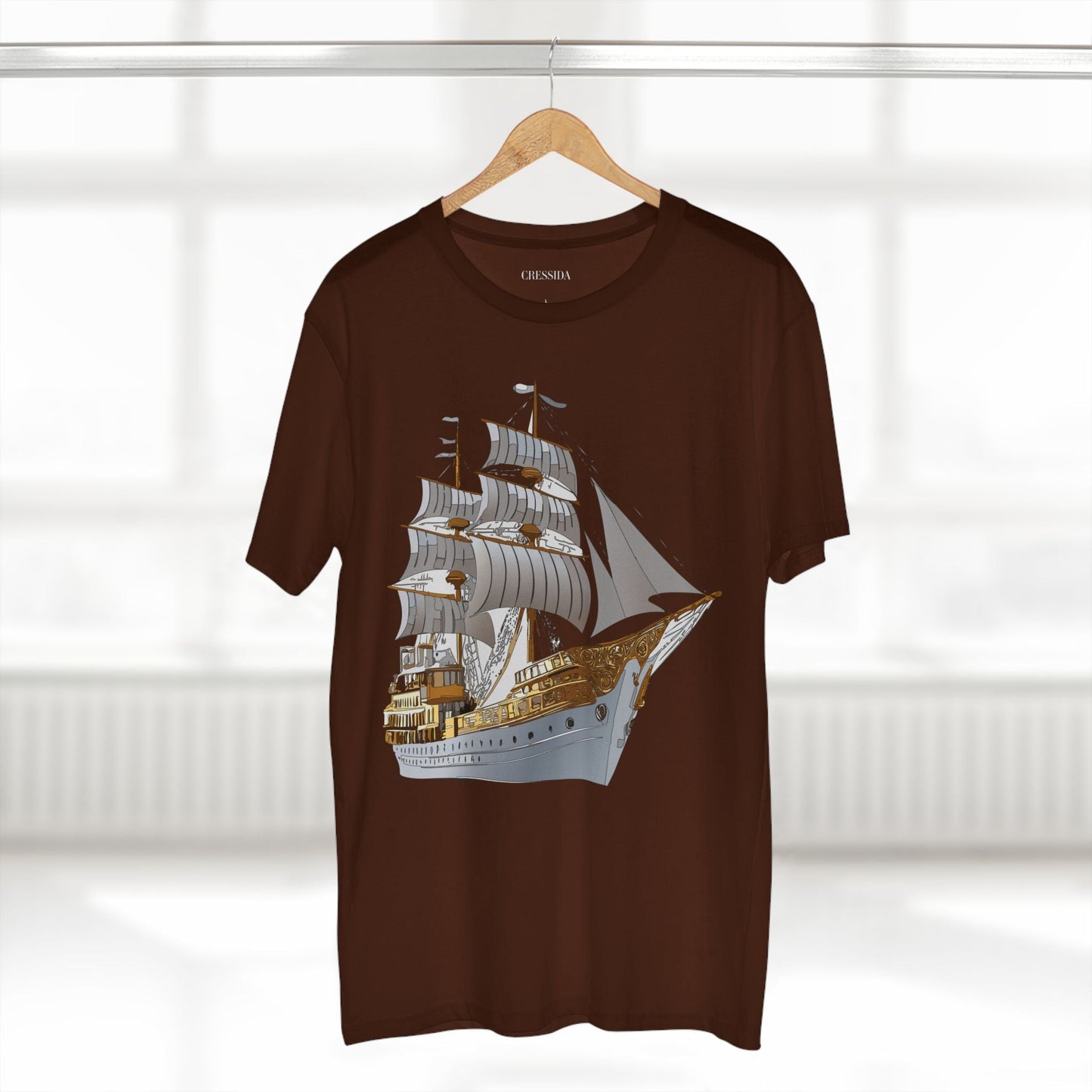 Ship Graphic Unisex 100 Cotton T-Shirt with Gold Frigate Art Design 5