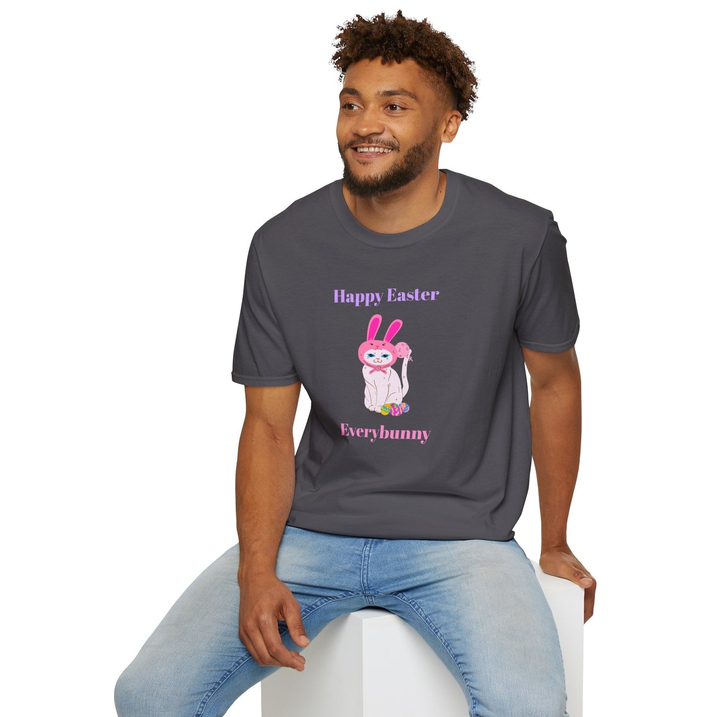 Unisex Easter Bunny T Shirt Softstyle 64000 Tee With Easter Design Print Gildan 100 Percent Ring Spun Cotton
