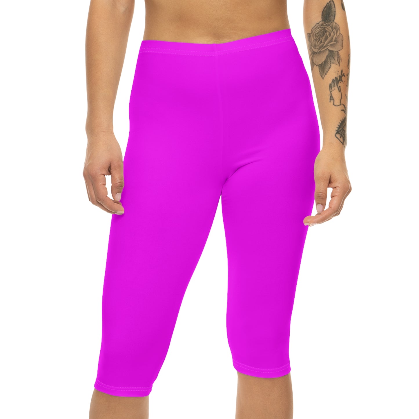 Magenta Color Women's Brushed Suede Poly Span Casual Capri Leggings XS-2XL