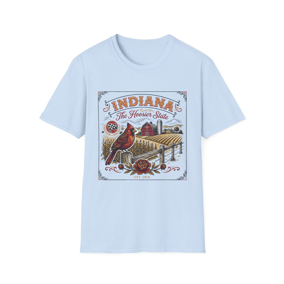 Indiana The Hoosier State T-Shirt — Cardinal Bird Farm Vintage Travel Tourist Graphic Design Unisex 100 Cotton Gildan T-Shirt