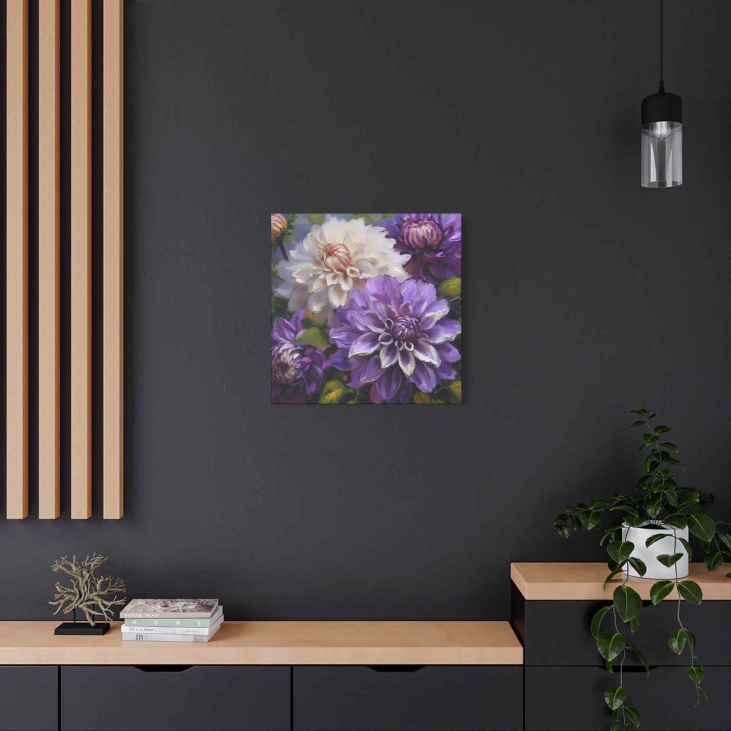 Dahlias Floral Print Canvas, Floral Oil Paint Print 20x20, 24x24, 30x30, 32x32, 36x36 Art Design Pine-Wood Inner Frame MC-172