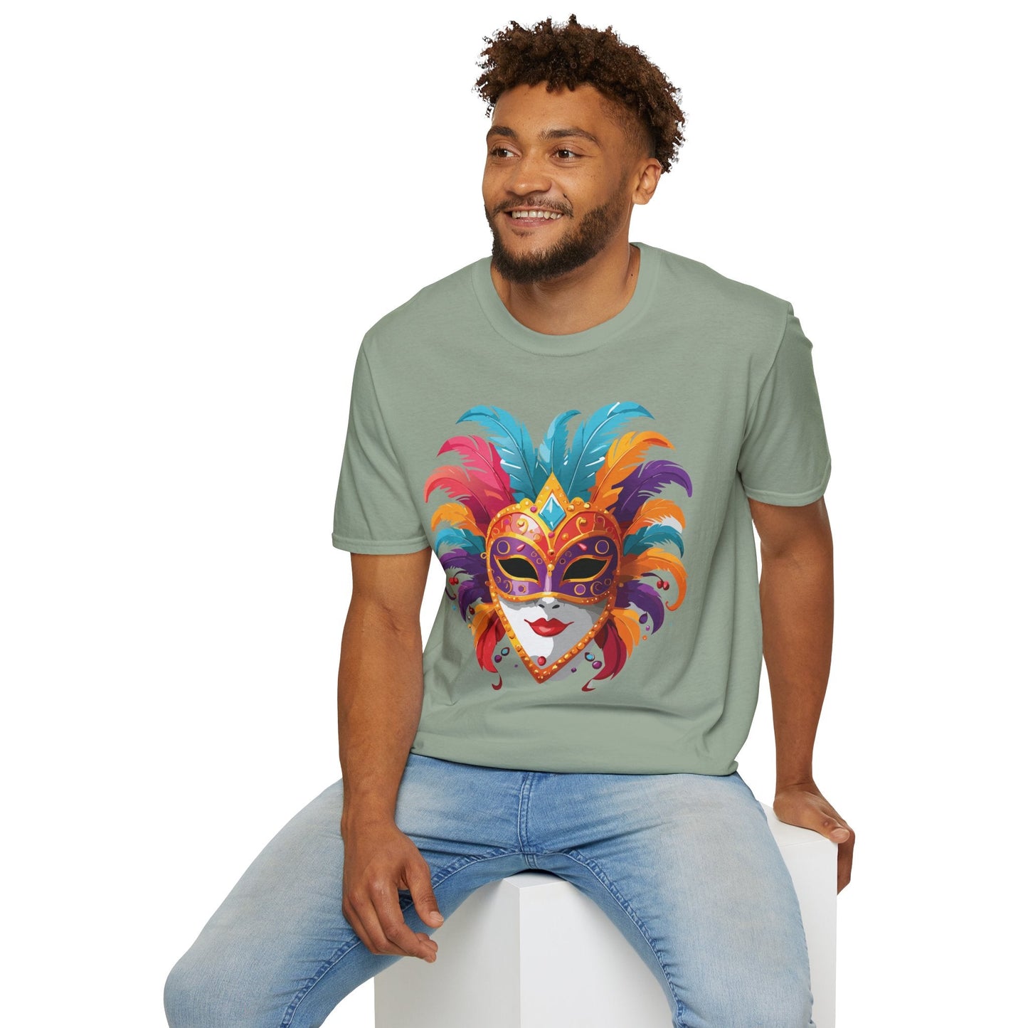 Unisex Gildan Softstyle Mask Tee Shirt With Art Design Casual Everyday Wear Masquerade Tee