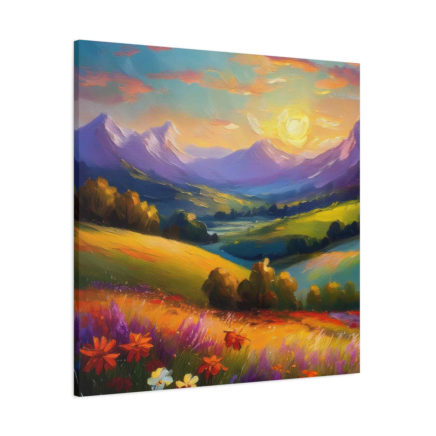 Landscape Print Canvas, Oil Paint Print 20x20, 24x24, 30x30, 32x32, 36x36 Art Design Print Pine-Wood Inner Frame MC-38