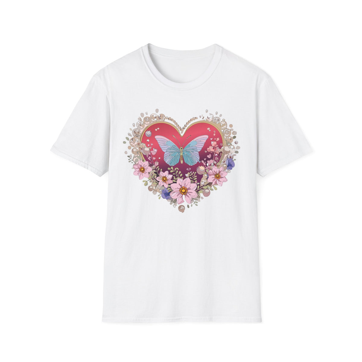 Butterfly Heart Floral Graphic Design Unisex 100 Cotton Gildan T-Shirt