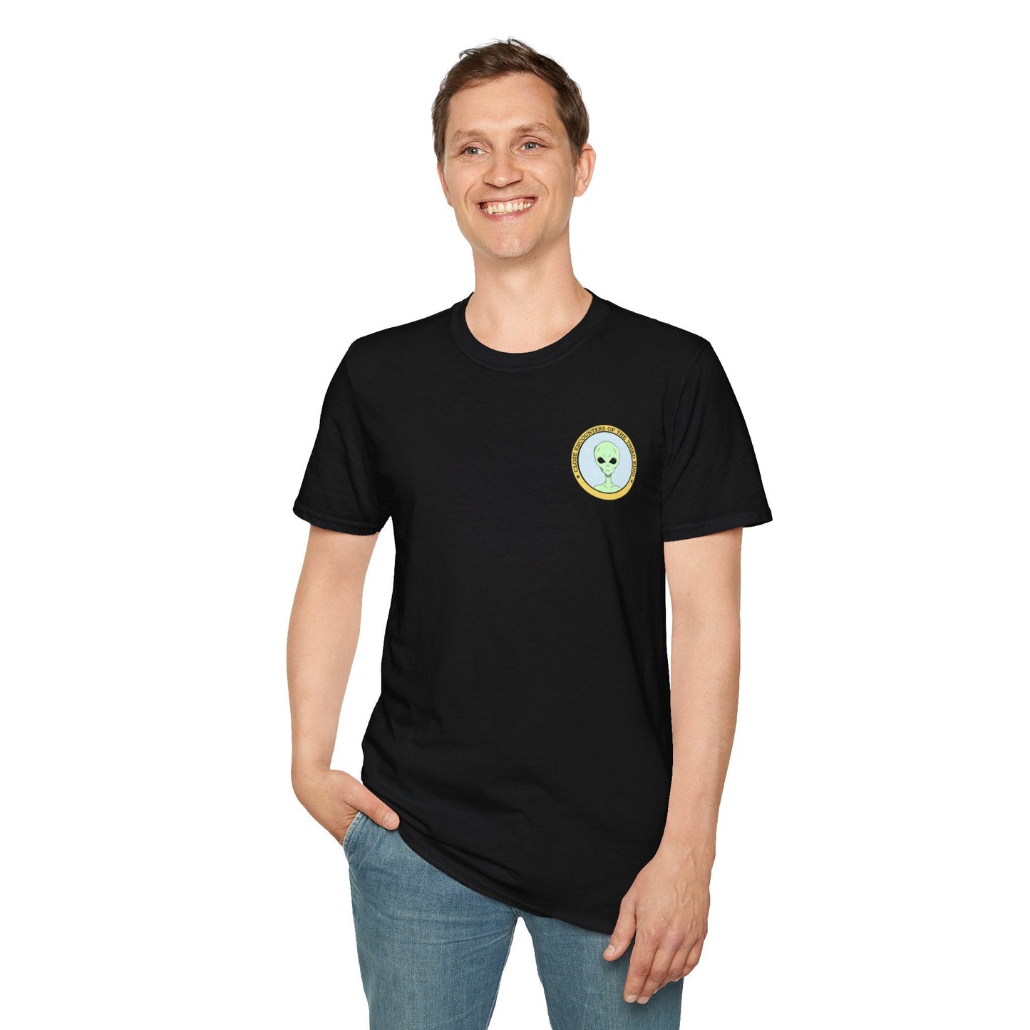 Alien Badge TShirt  Small Chest Logo I Believe Retro Space Tee