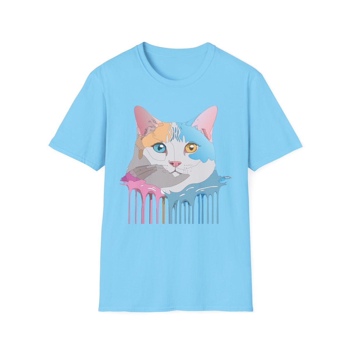 Colorful Dripping Cat Illustration T-Shirt | Calico Portrait Tee