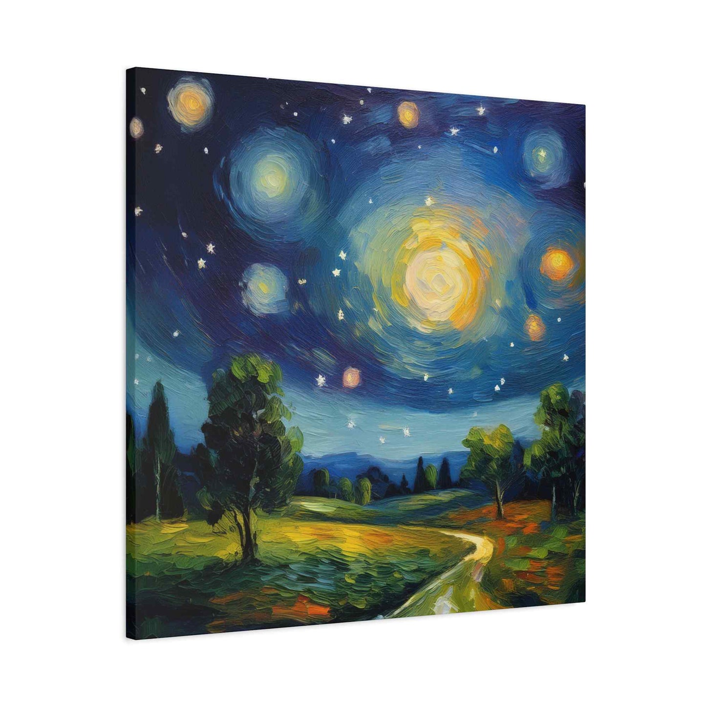 Starry Night Print Canvas, Oil Paint Print 20x20, 24x24, 30x30, 32x32, 36x36 Art Design Print Pine-Wood Inner Frame MC-40