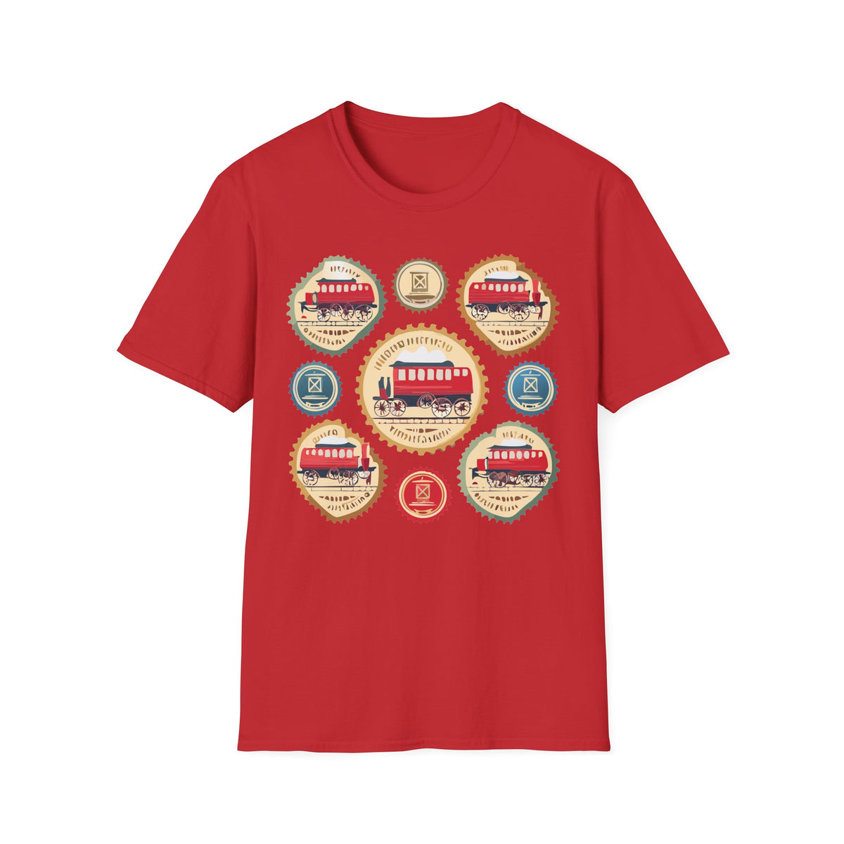 Vintage Trolley Badges T-Shirt | Retro Streetcar Emblems Graphic Tee Unisex 100 Cotton Gildan T-Shirt