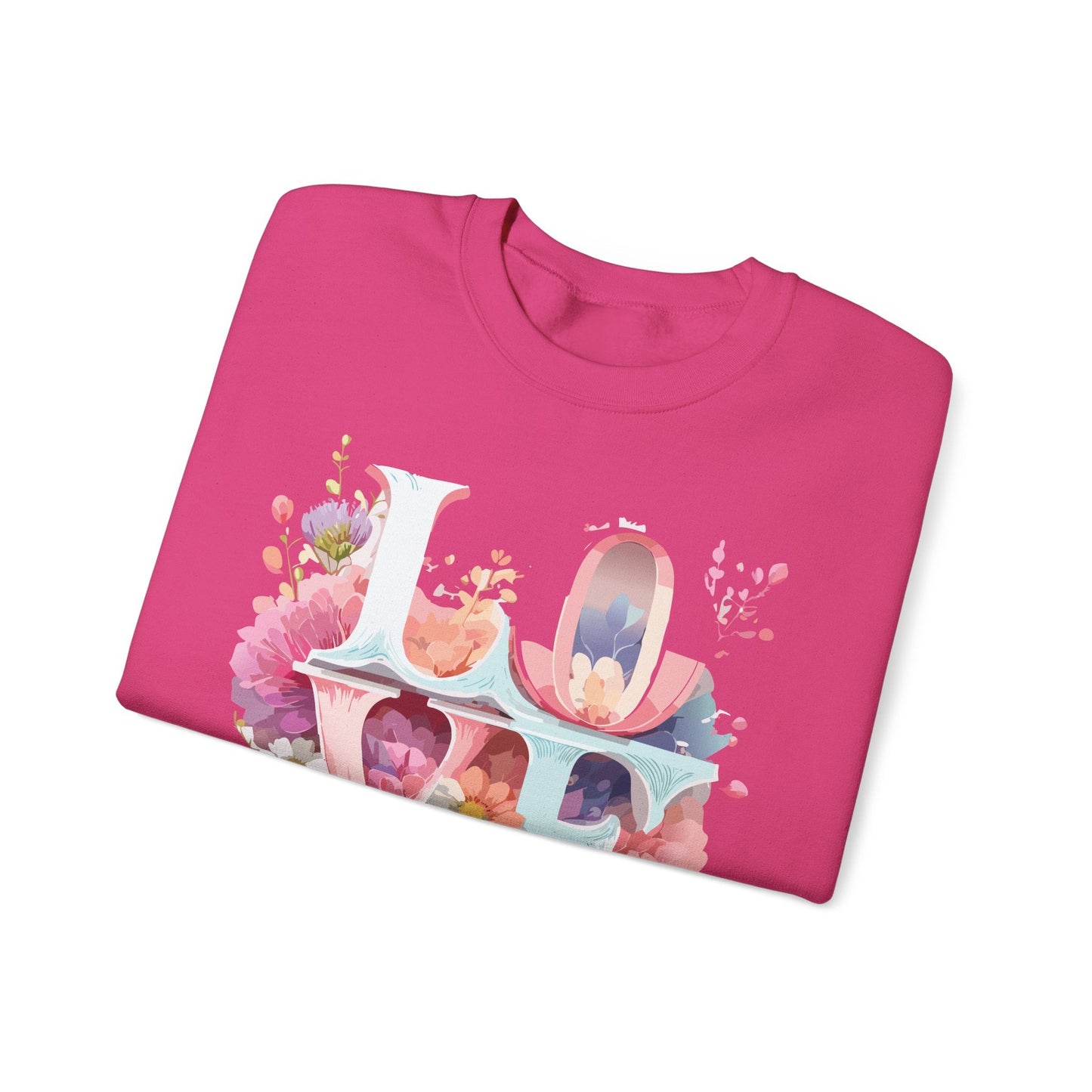 Floral Love Sweatshirt Valentines Day Flower Print Unisex Crewneck Heavy Blend Cotton Polyester
