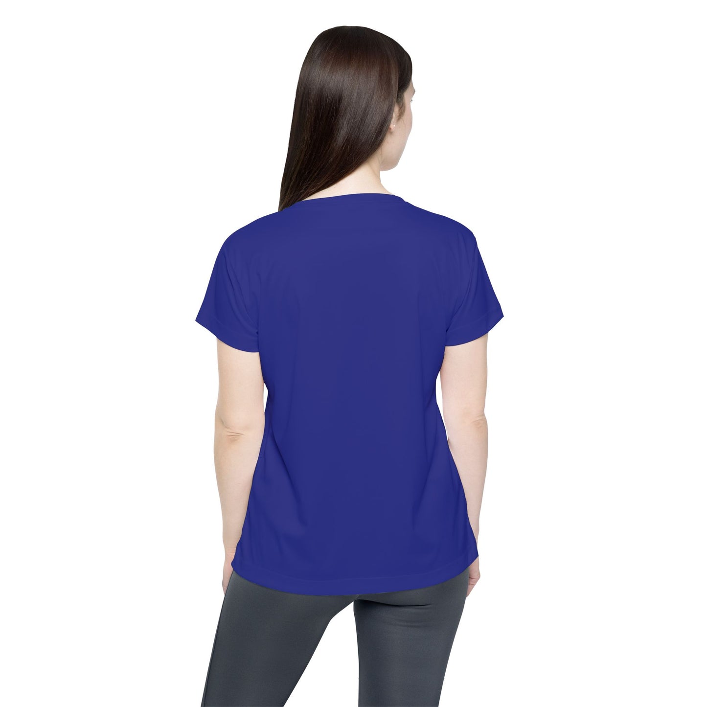 Navy Electric Color Women Sports Jersey Short Sleeves Poly Solid Blue Color Print Athletic Tee
