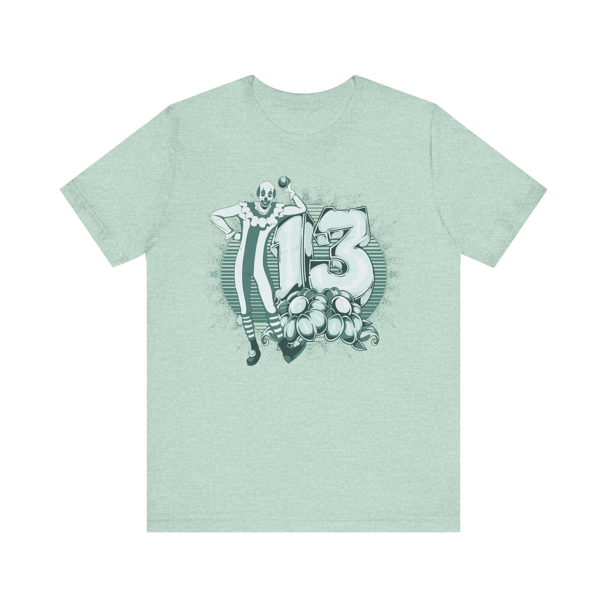 Lucky Number 13 Clown Illustration T-Shirt Vintage Numbers Floral Motif Unisex Cotton Art-39