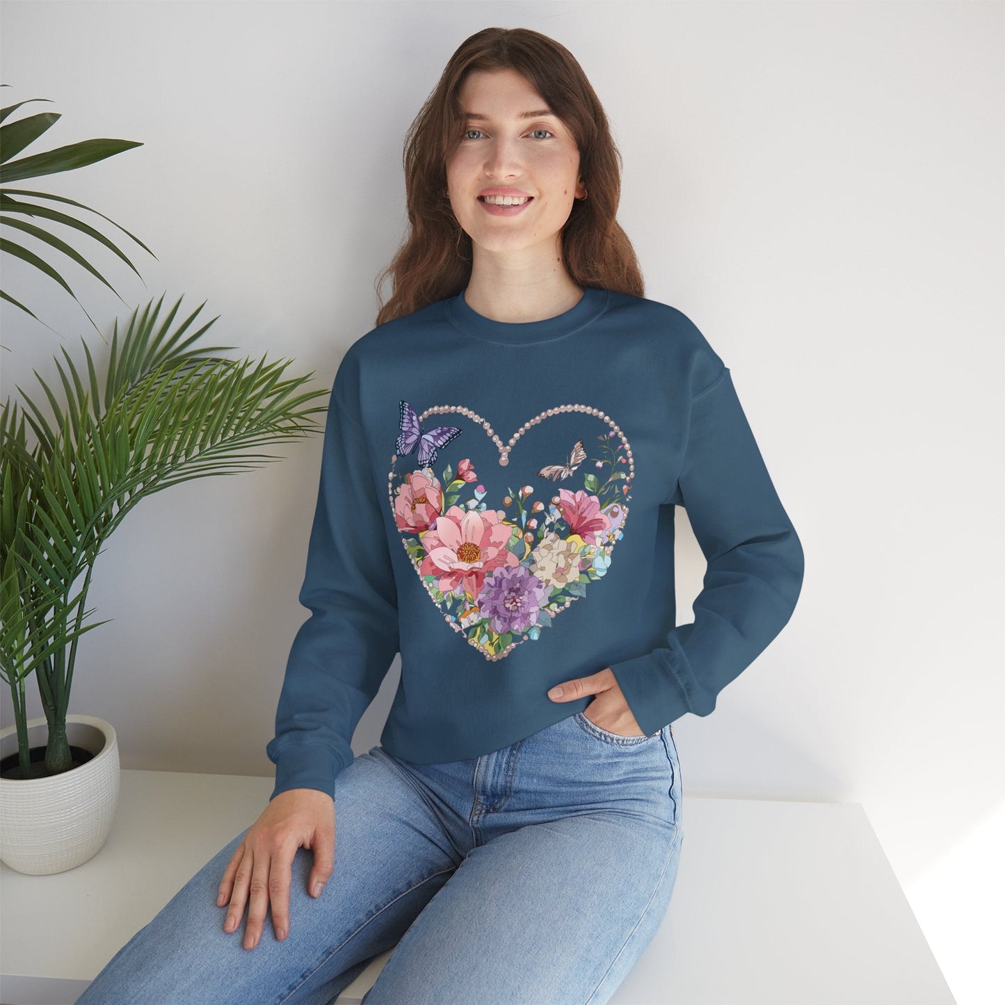 Floral Heart Sweatshirt Unisex Floral Love Crewneck Heavy Blend Gift For Valentine Day Cold Weather