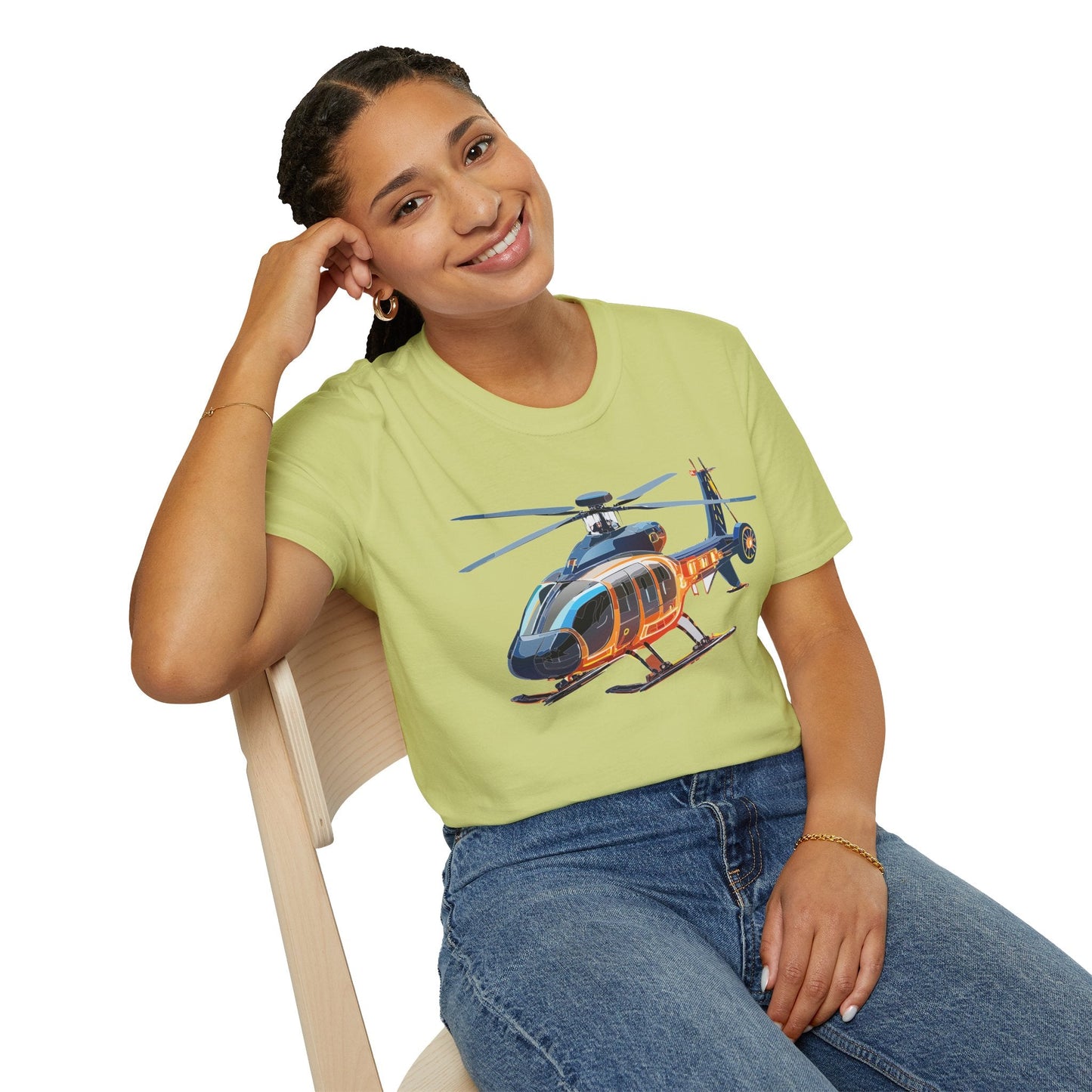 Unisex Helicopter Graphic T Shirt Softstyle 64000 Short Sleeve Chopper Tee For Everyday Comfort