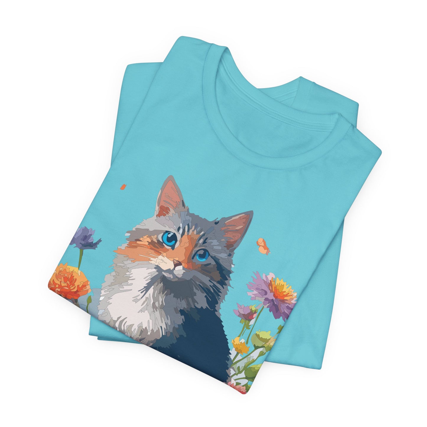 Floral Cat Tee, Animal Shirt, Cat Shirt, Floral Tee, Flower T-shirt, T-Shirt with Animal, Summer Top with Art Design