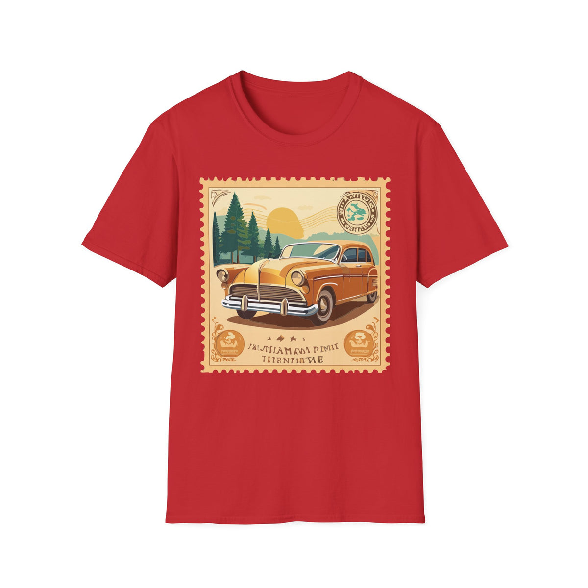 Vintage Classic Car Stamp T-Shirt | Retro Roadtrip Scenic Graphic Tee Unisex 100 Cotton Gildan T-Shirt