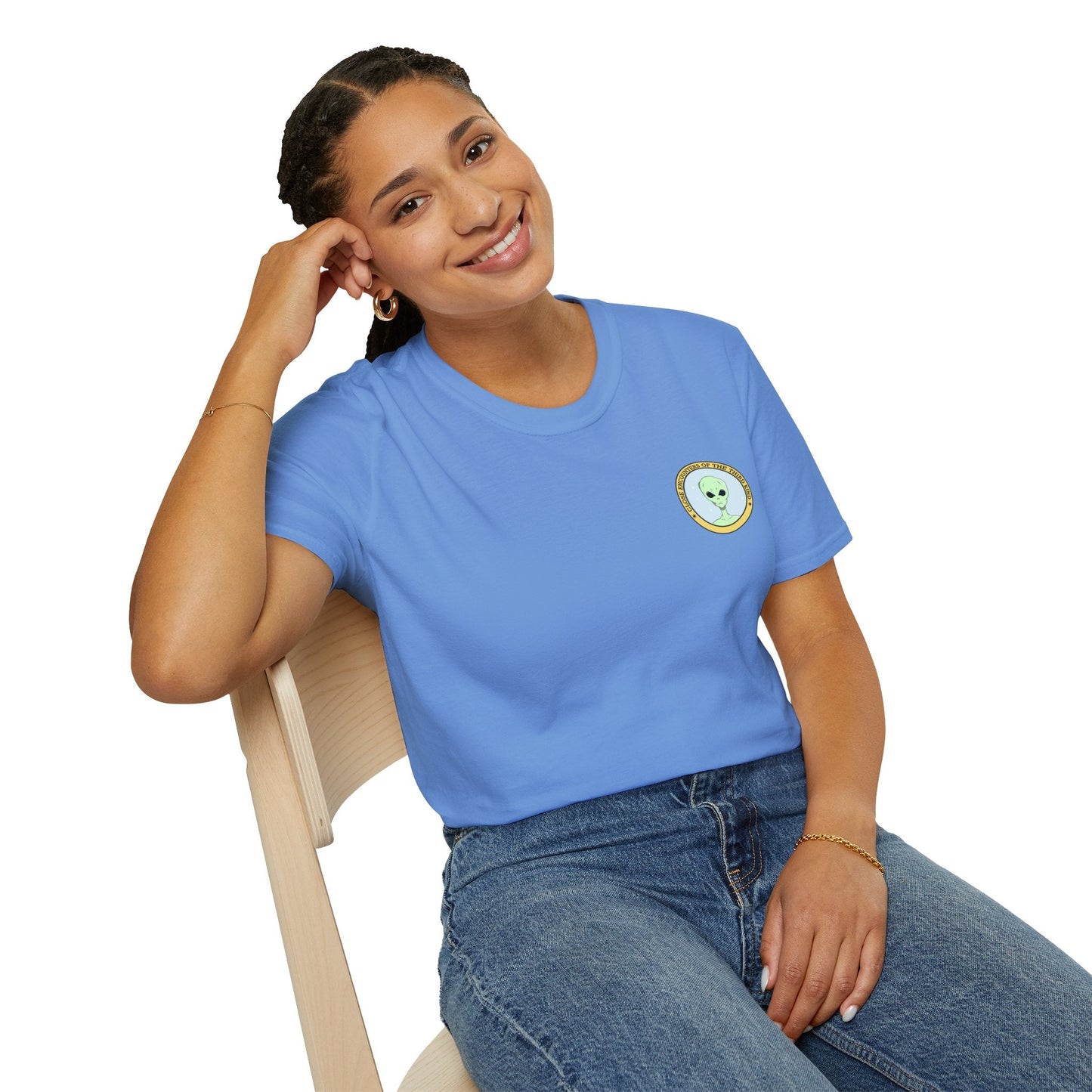 Alien Badge TShirt  Small Chest Logo I Believe Retro Space Tee