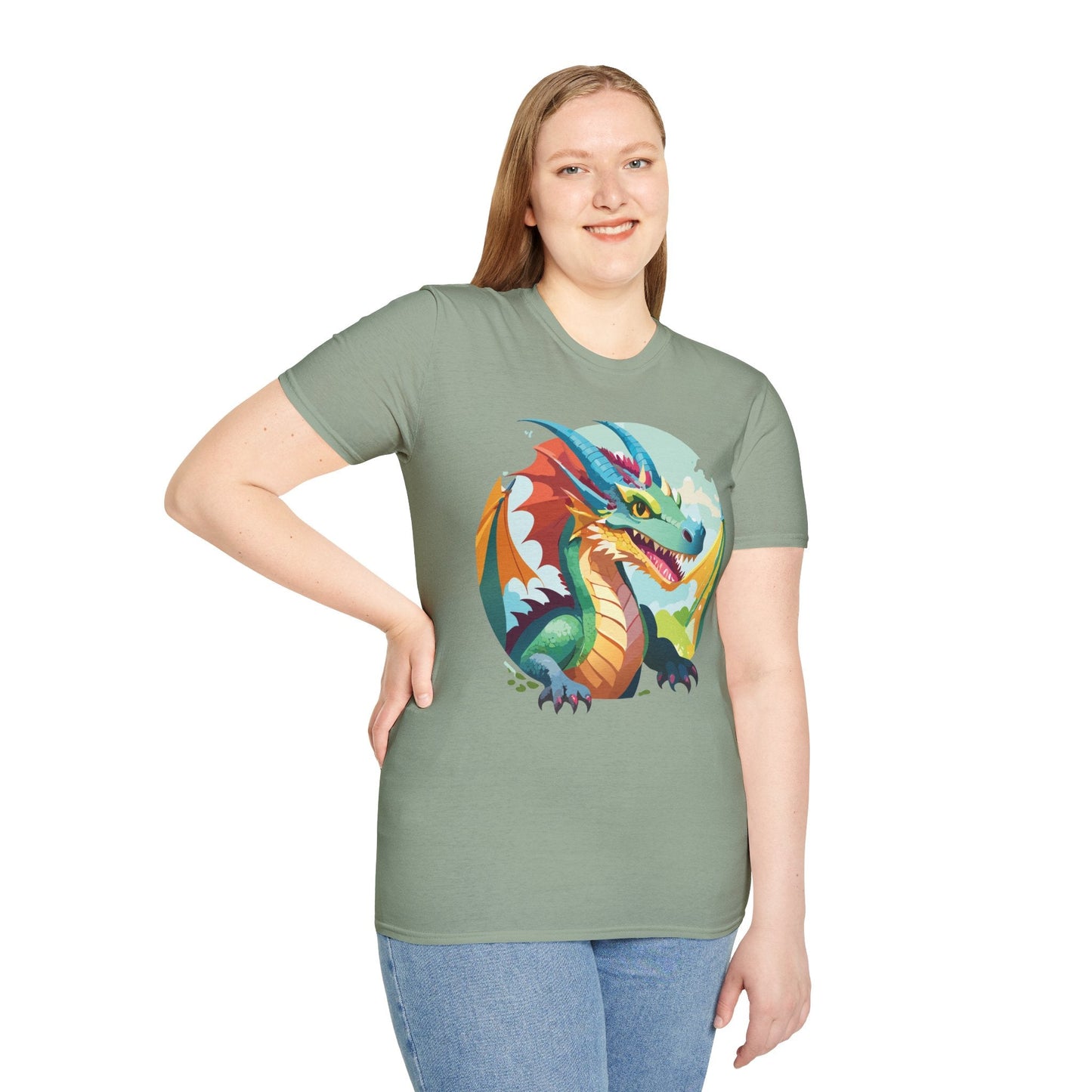 Unisex Dragon Graphic Tee By Gildan Softstyle 64000 Short Sleeve Cotton Tee Art Design