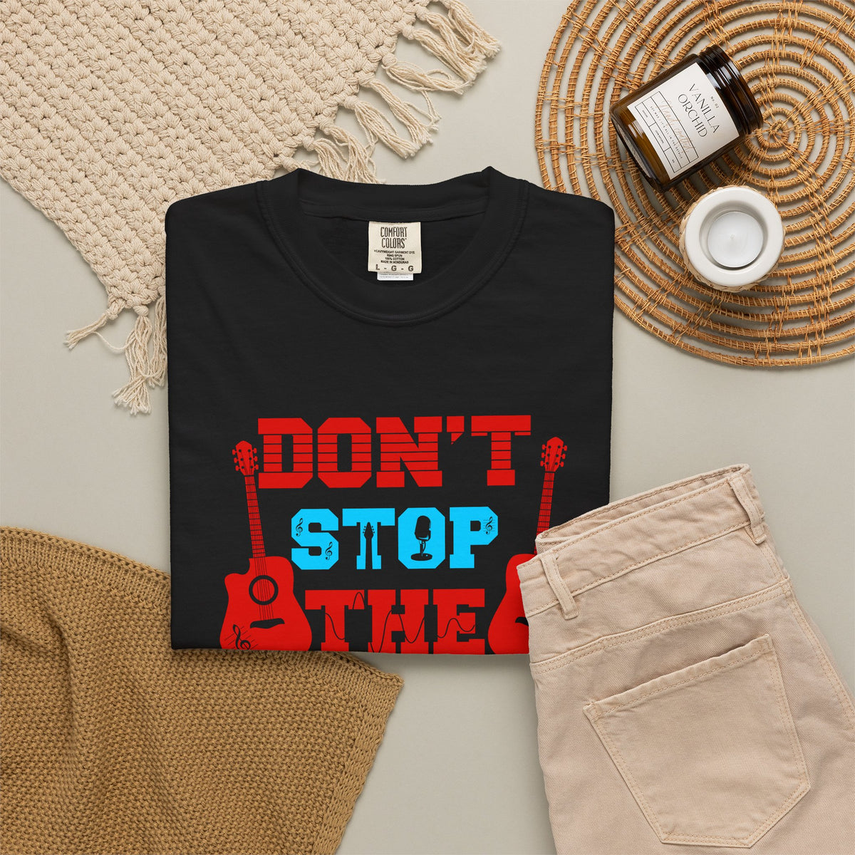 Don t Stop the Music T-Shirt Acoustic Guitar Typography Graphic Unisex Cotton Tee 042