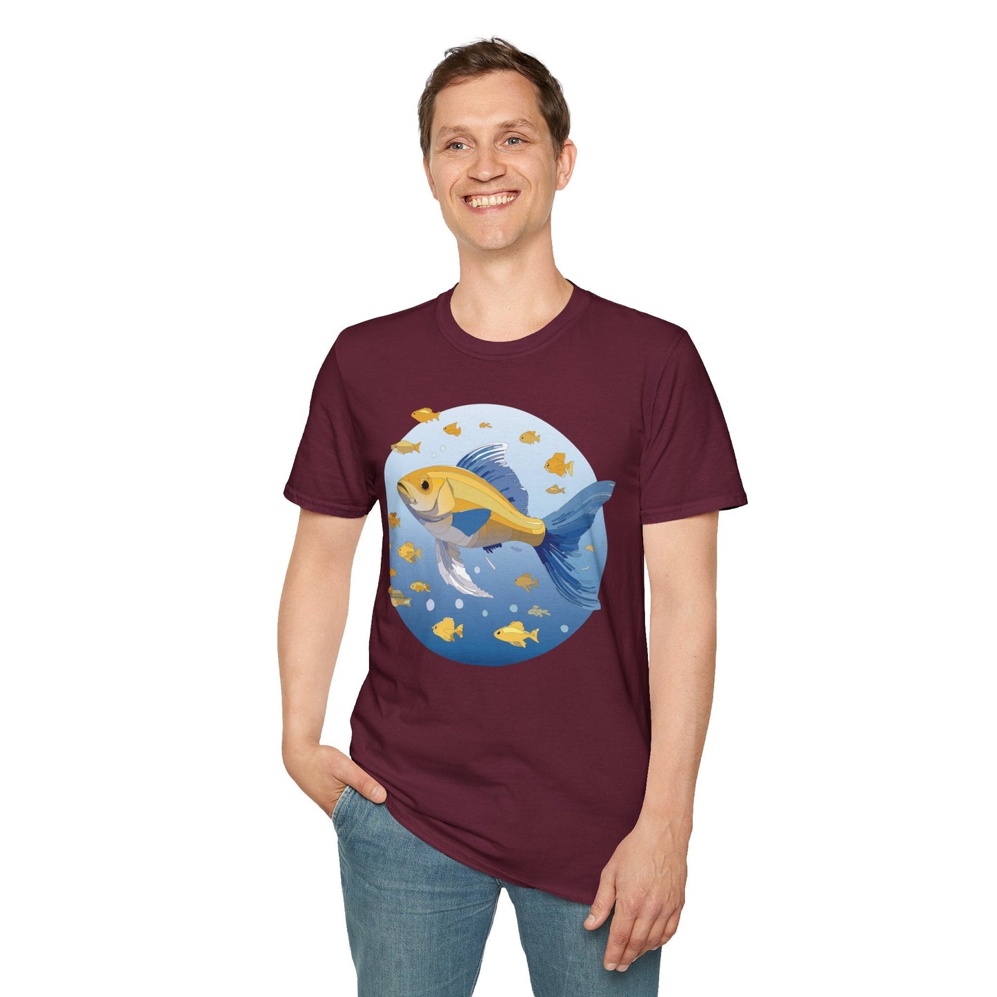 Fish Art Graphic Tee Shirt For Men And Women Unisex Cotton Softstyle Tee With Fish Artwork Design