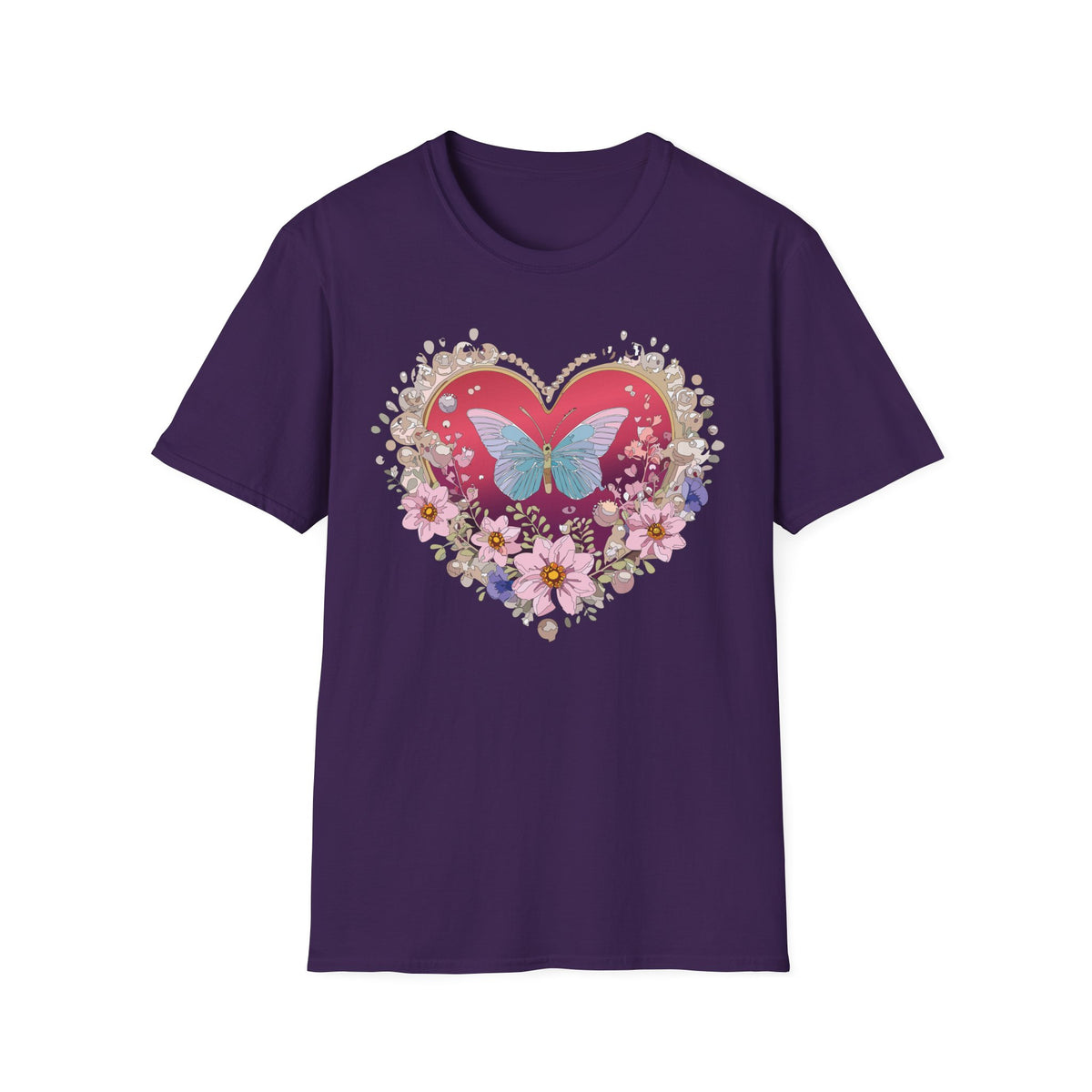 Butterfly Heart Floral Graphic Design Unisex 100 Cotton Gildan T-Shirt