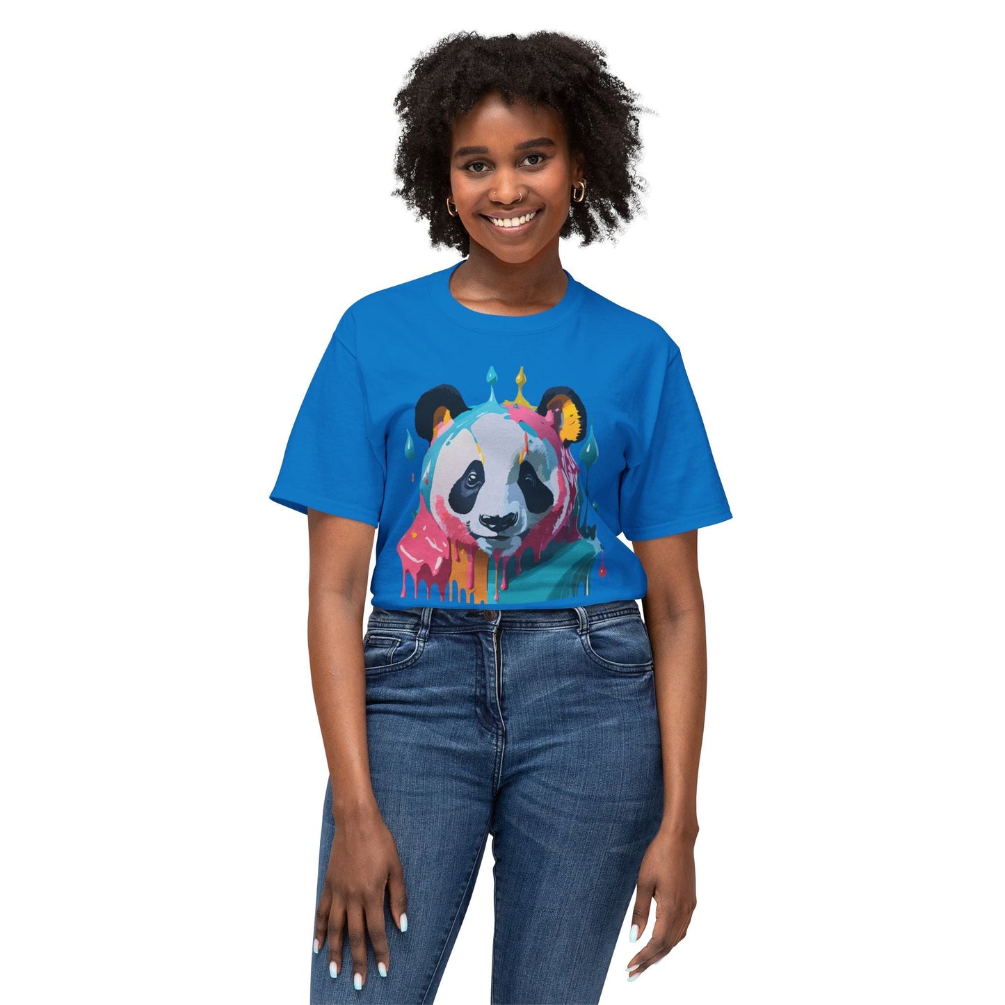 Unisex Panda Art T Shirt With Floral Design Print In HD Cotton 100 Percent USA Made
