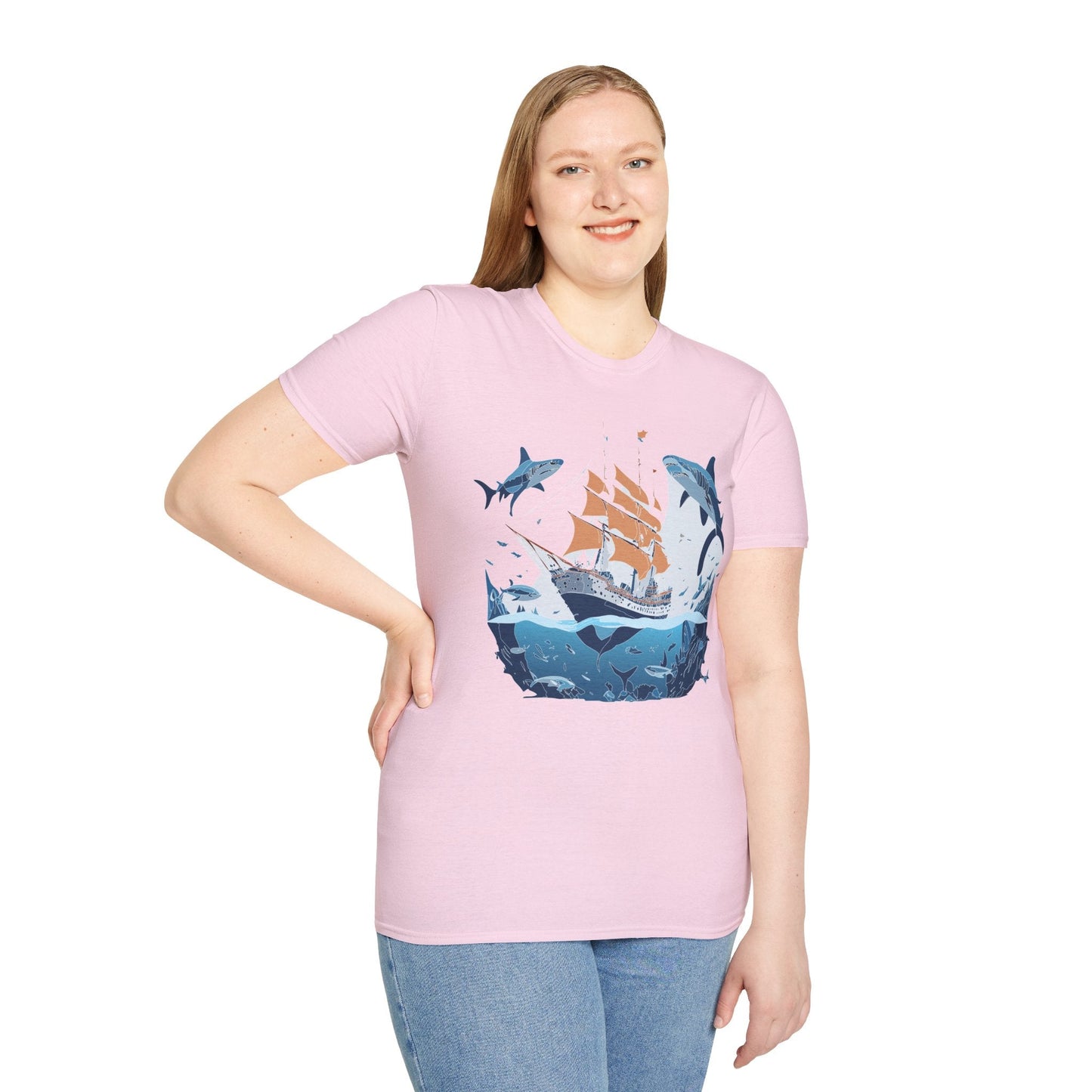 Ocean Tee Shirt Unisex Gildan Softstyle 64000 Ring Spun Cotton Art Print Graphic Ocean Design