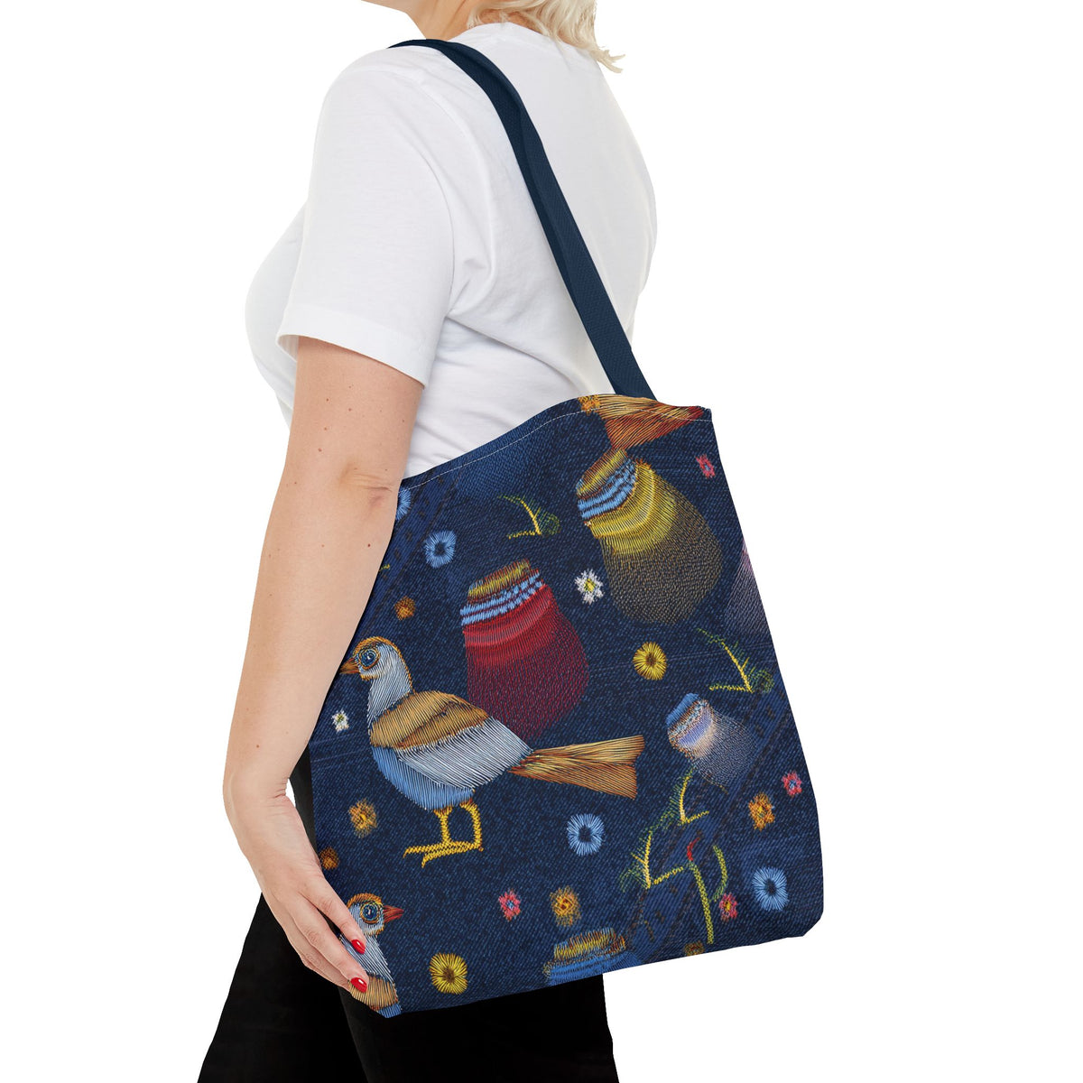 Denim Fabric Imitation Print Unisex Canvas Bag Poly Spun 3 Sizes Tote Bag 194-3