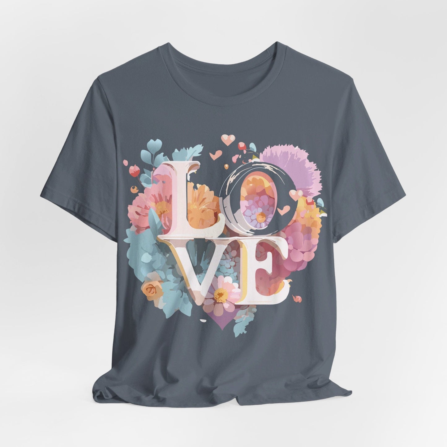 Valentine Day Graphic Unisex 100 Cotton Vintage Artwork with Love and Flower Design Tee 50