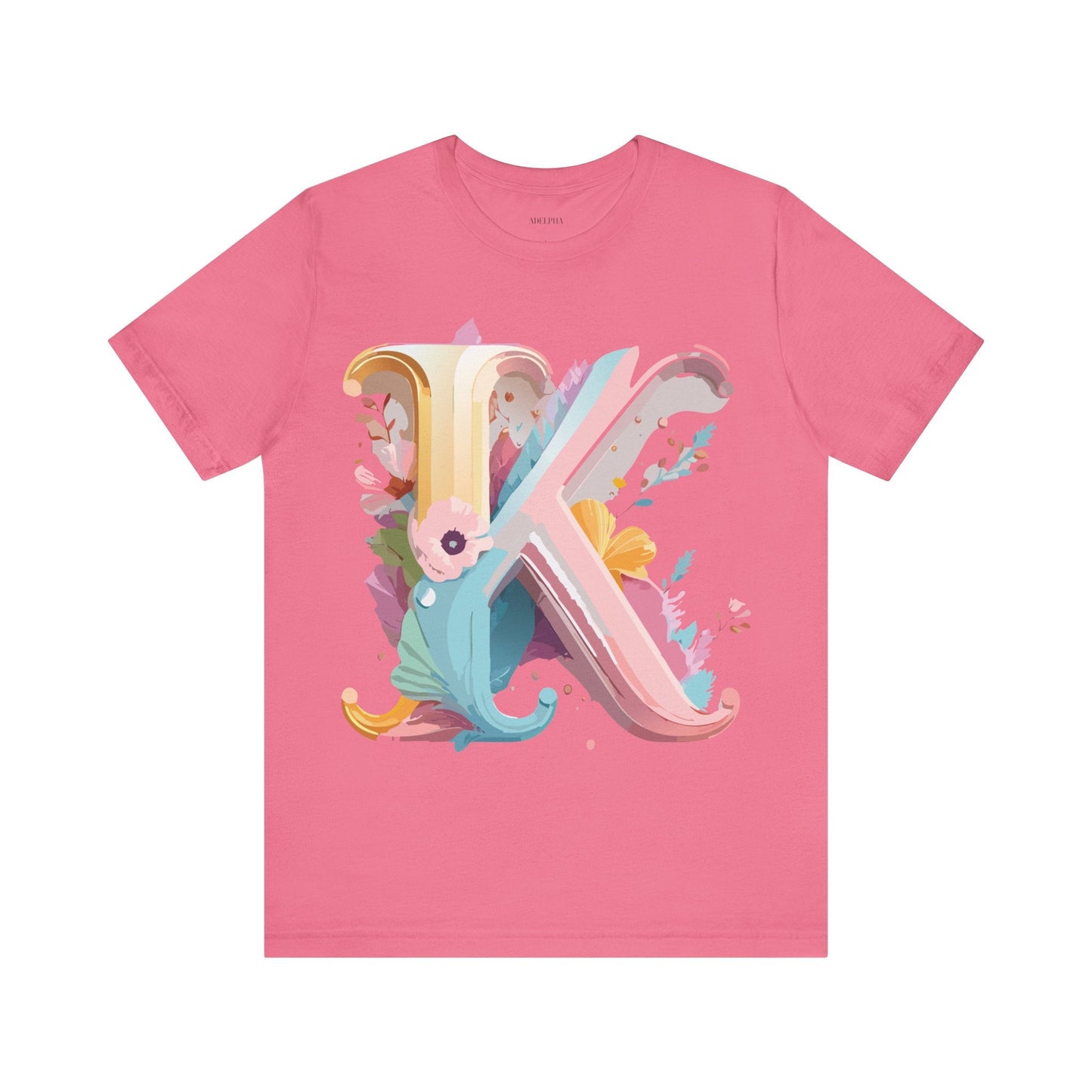 Letter K Graphic Tee Unisex Vintage Inspired Art Design Short Sleeve Shirt Adelpha