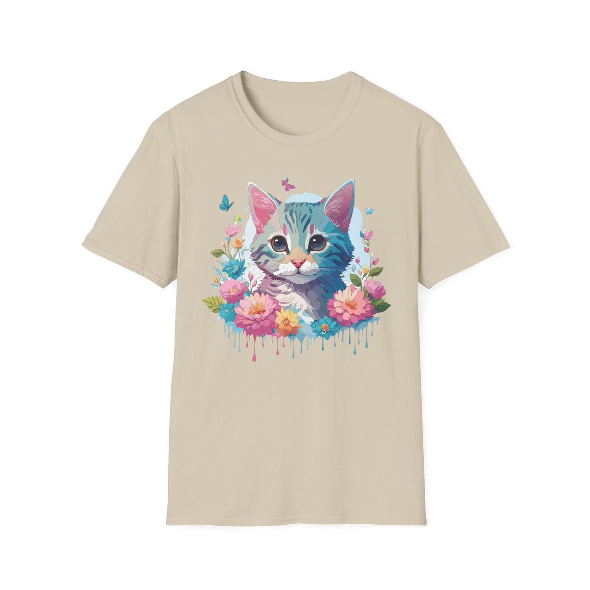 Watercolor Kitten Floral Tee | Cat Face T-Shirt, Spring Floral Design