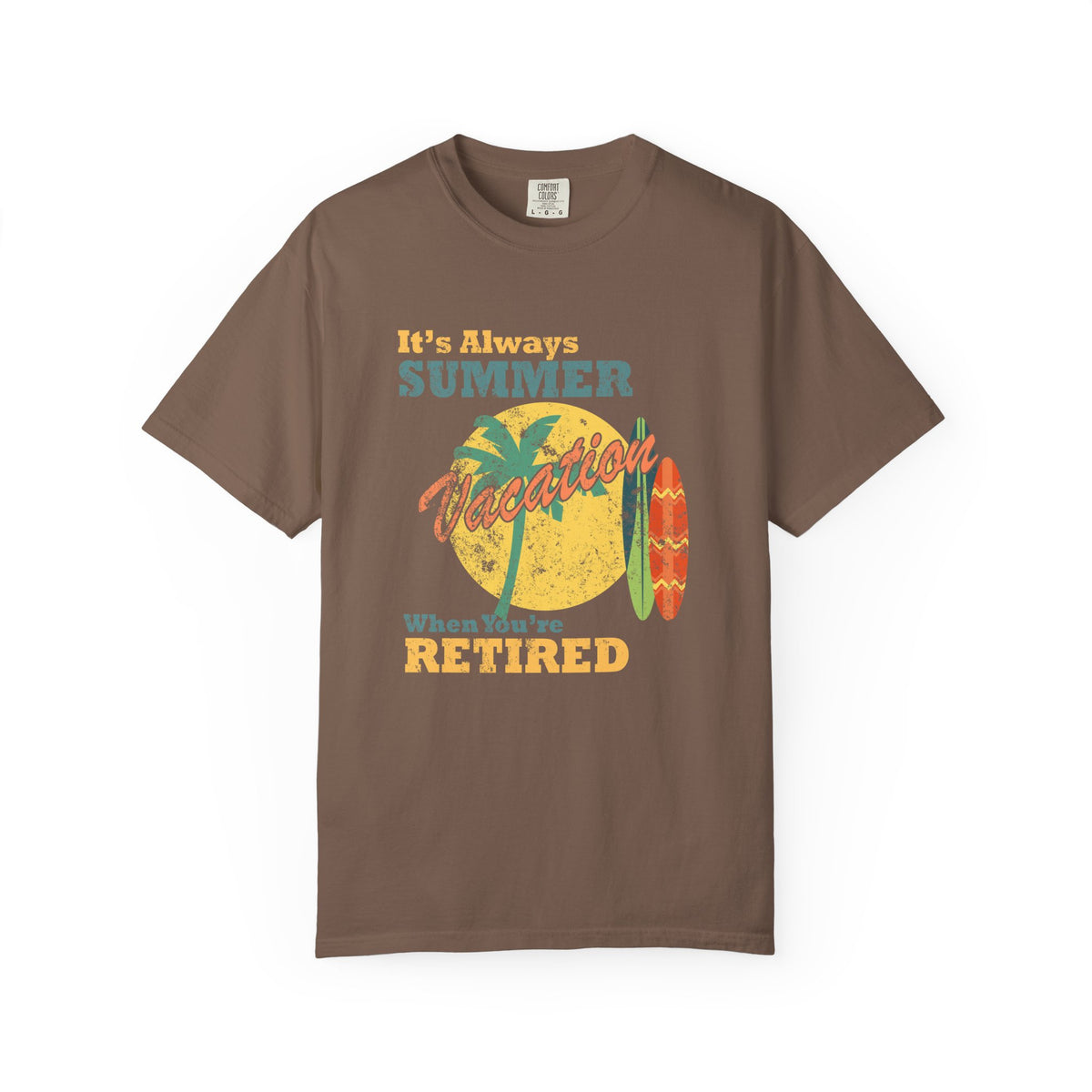 Always Summer Vacation Retro Palm Surf Unisex Comfort Colors Garment-Dyed Heavyweight 100 Cotton Art Design T-Shirt w108