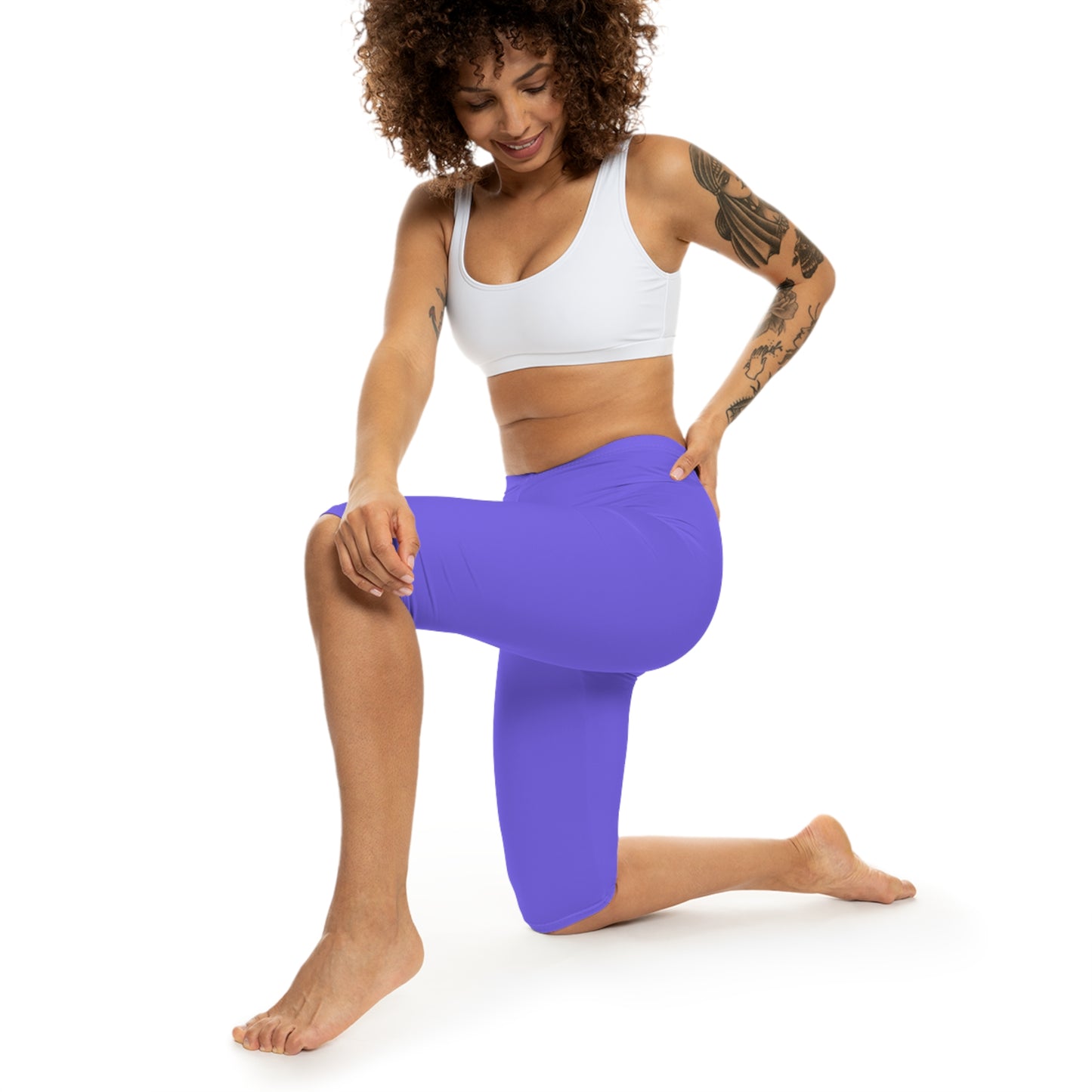Medium Slate Lilac Color Women's Brushed Suede Poly Span Casual Capri Leggings XS-2XL