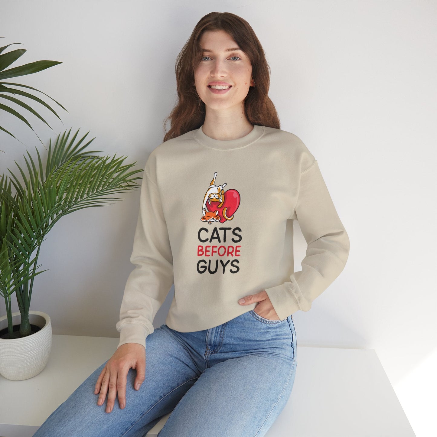 Cat Heart Sweatshirt Unisex Valentines Day 50 50 Cotton Poly Heavy Blend Crewneck Sweatshirt