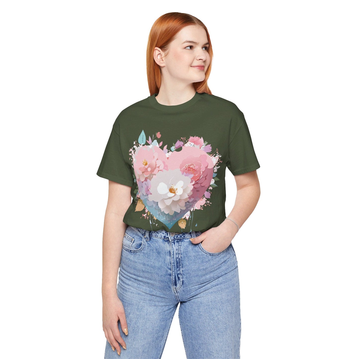 Valentine Day Graphic Unisex 100 Cotton Vintage Artwork with Love and Flower Design Tee 34