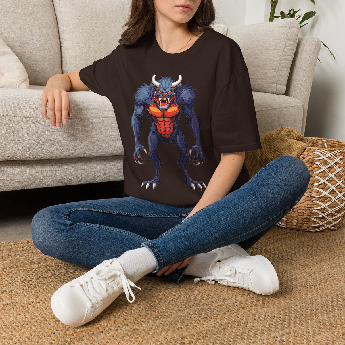 Werewolf Monster T-Shirt — Fierce Halloween Creature Cartoon Graphic Tee Unisex 100 Cotton Gildan T-Shirt