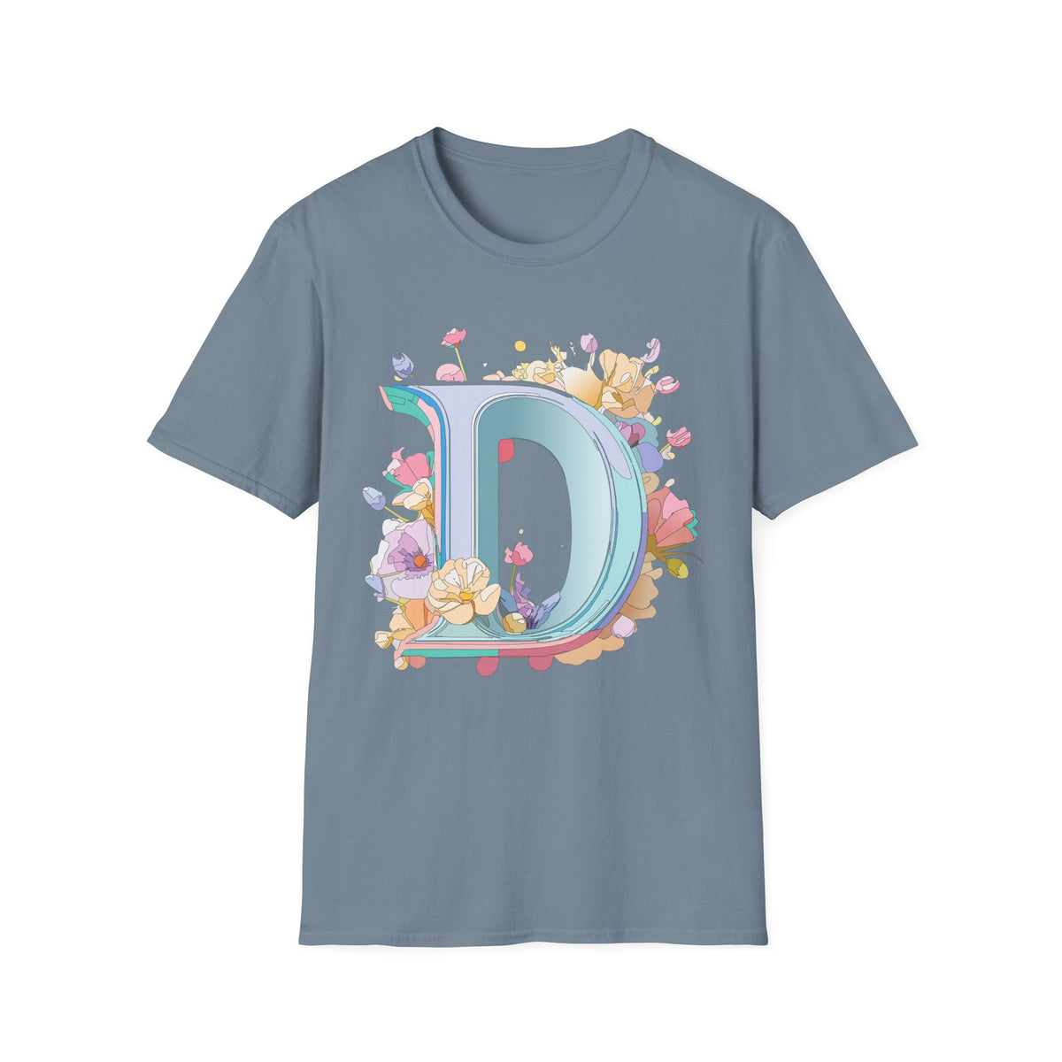 Floral Letter D T-Shirt | Pastel Monogram Initial Tee