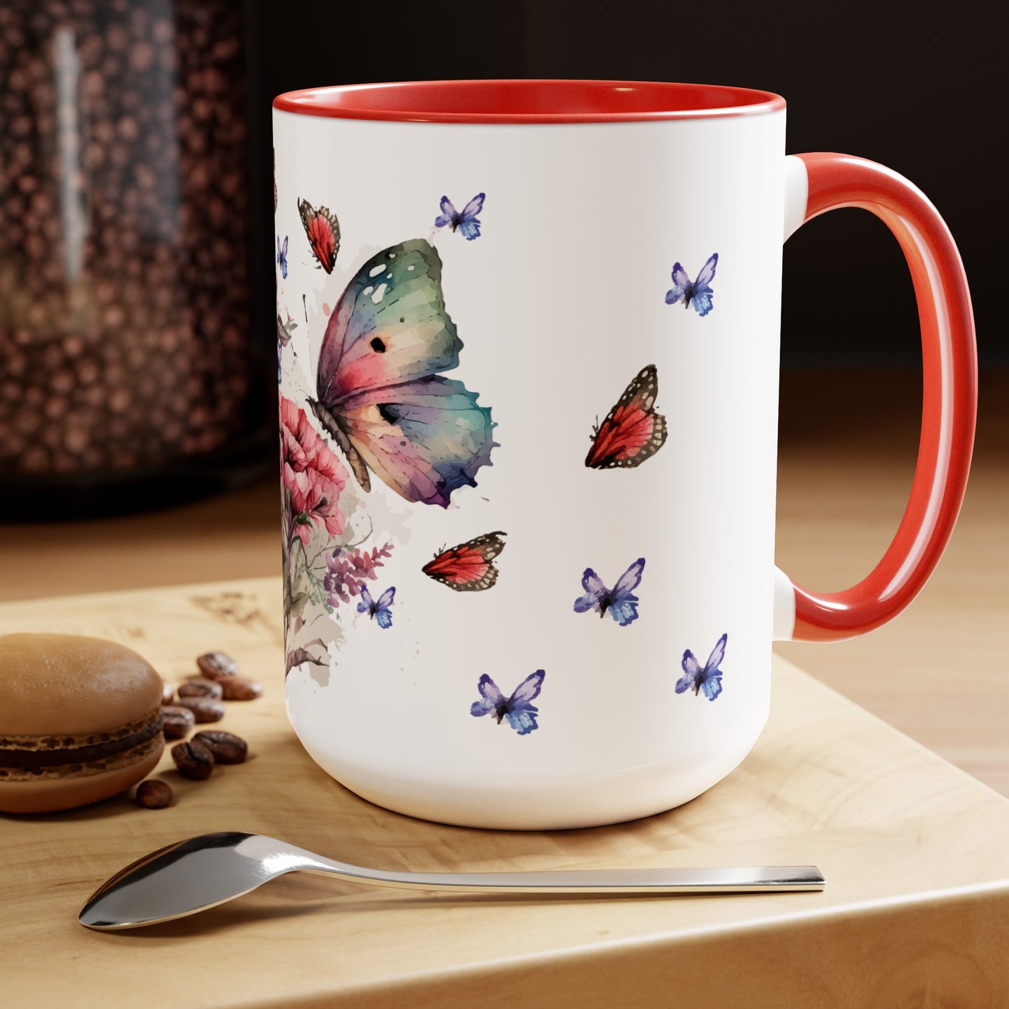 Two-Tone Coffee Mugs with butterfly