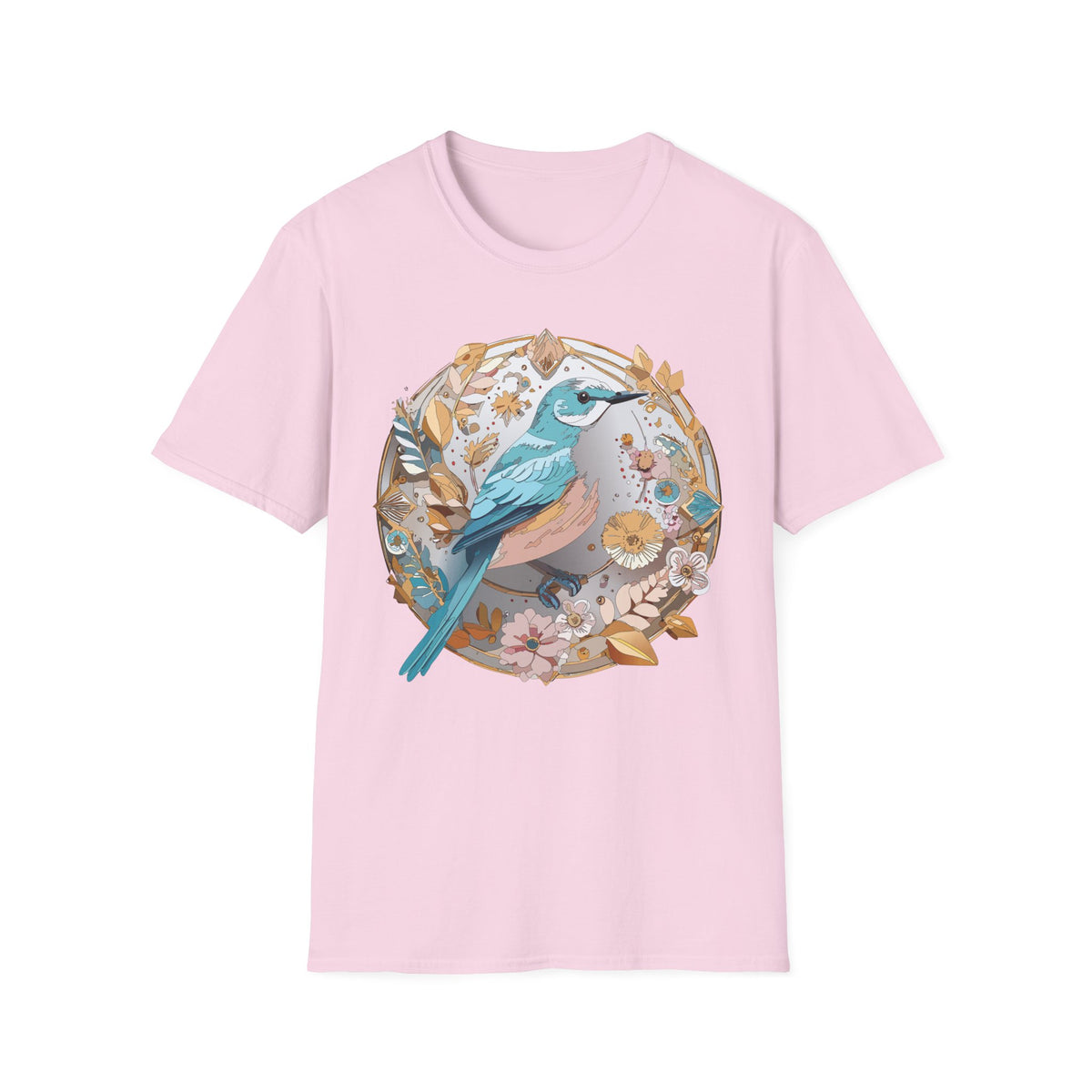 Blue Bird Floral Wreath T-Shirt | Botanical Bird Illustration