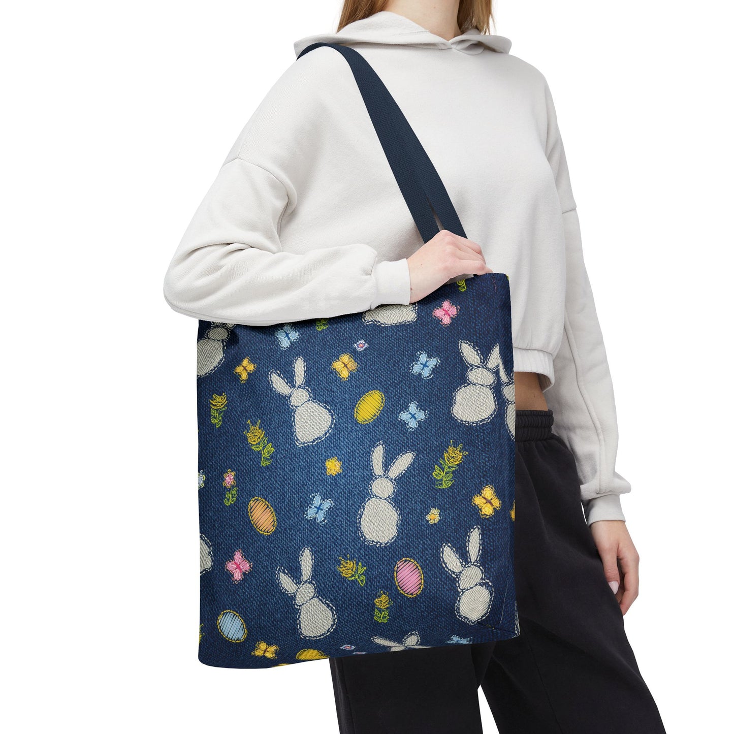 Easter Graphic Design Denim Fabric Imitation Print Unisex Canvas Bag Poly Spun 3 Sizes Tote Bag 204-2