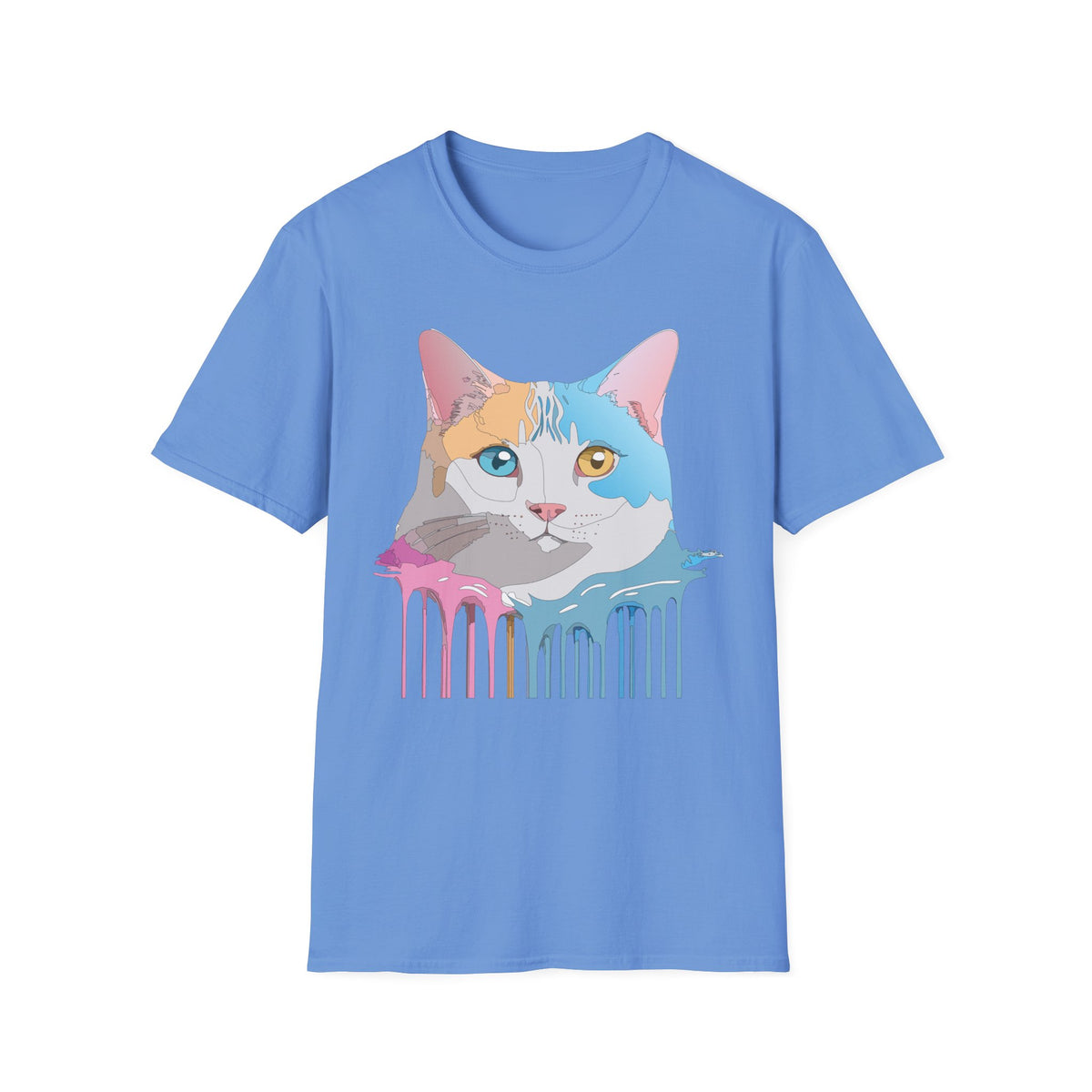 Colorful Dripping Cat Illustration T-Shirt | Calico Portrait Tee