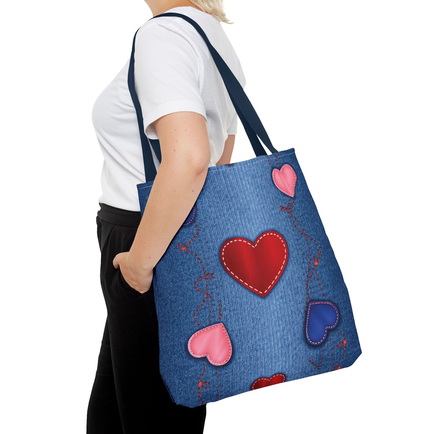 Love Day Graphic Design Denim Fabric Imitation Print Unisex Canvas Bag POLY 3 Sizes Tote Bag 201-23