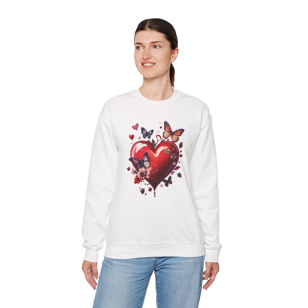 Big Red Heart Sweatshirt, Floral Red Heart Sweatshirt, Floral Love Sweatshirt, Valentine's Day Sweatshirt, Heart Floral Sweatshirt 105
